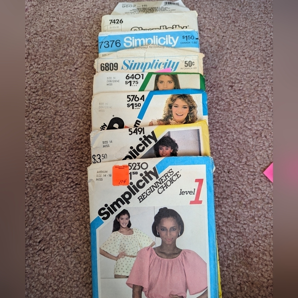 Simplicity Patterns 8, 2 rare, Jiffy, Beginners Choice, instructions, pieces